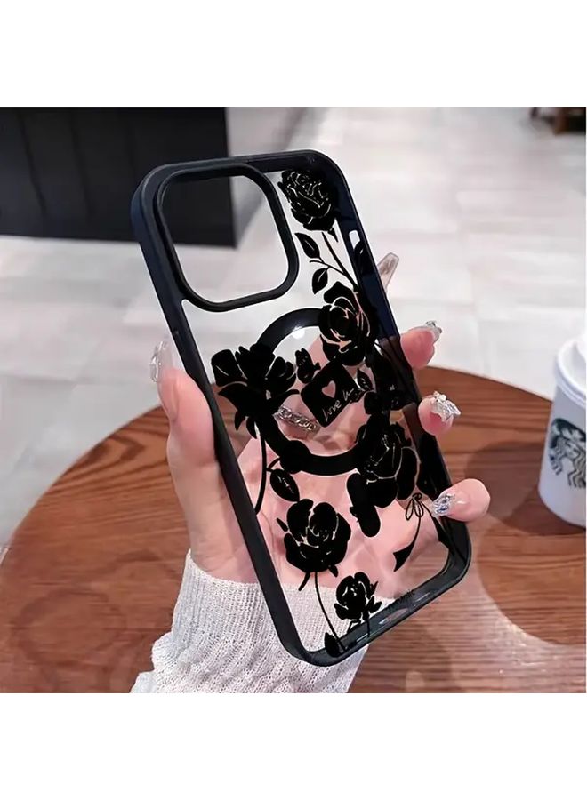 غطاء هاتف وردي مغناطيسي أسود شحن لاسلكي مقاوم للسقوط لهاتف iPhone 14 Pro Max - Image 2